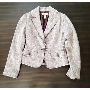 Twenty One Raw Edge Wool Blazer Jacket Women's Sz S Brown Preppy Crop Lined